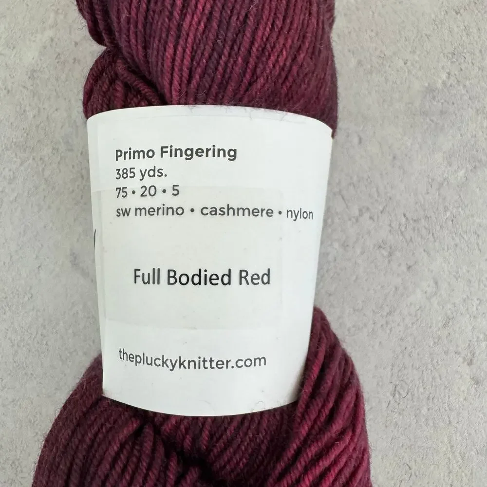 Destash Yarn Plucky Knitter Primo Fingering Weight Full Bodied Red Hand Dyed